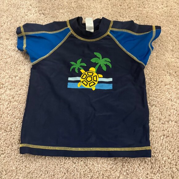 OshKosh BGosh 18MO Boys Swim Shirt Turtle Palm Tree Graphic‎ Navy Rash Guard Top - Picture 1 of 5